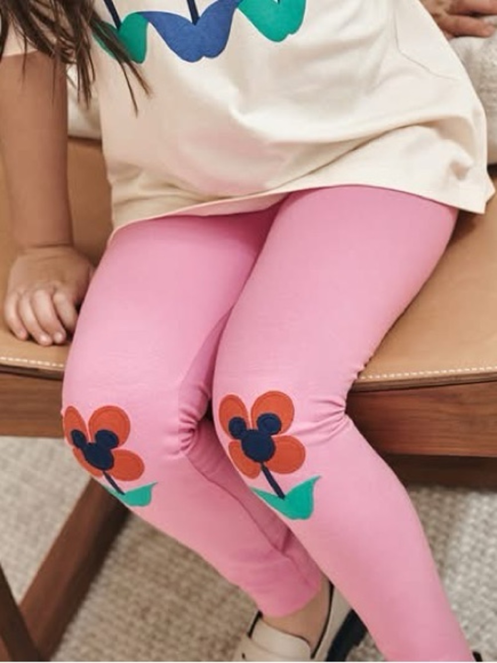 Hanna Andersson Pink Disney Mickey Kids Leggings with Flower Appliques